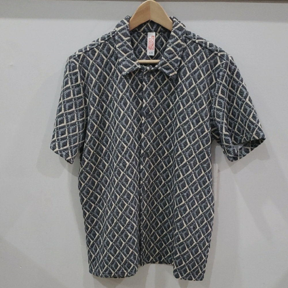 FLEECE FACTORY | Men's Grey/Blue/Cream Argyle Short Sleeved Button Up Shirt